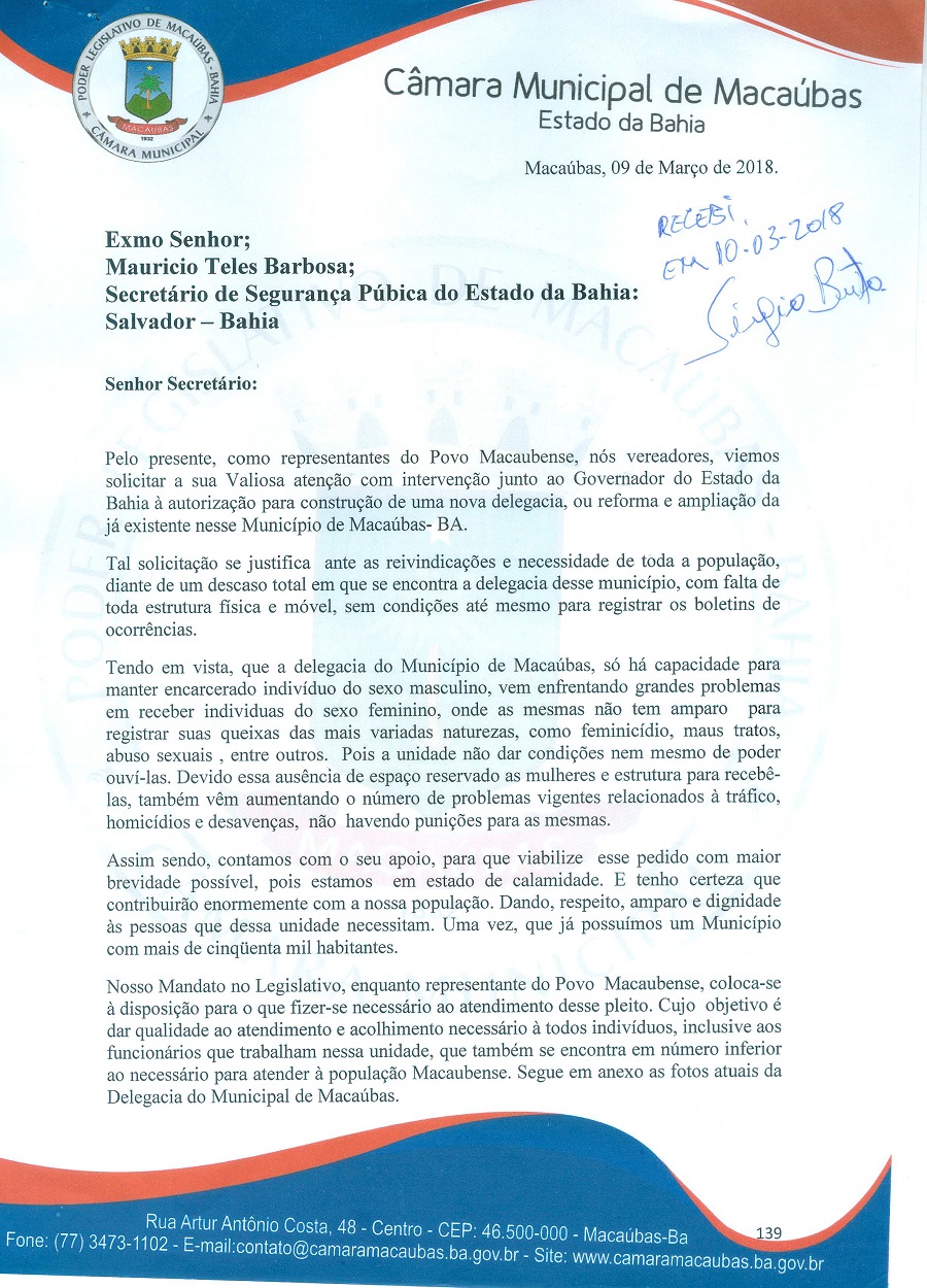 CÂMARA MUNICIPAL ENTREGA OFÍCIO SOLICITANDO CONSTRUÇÃO DE UMA NOVA DELEGACIA E A AMPLIAÇÃO E REFORMA DA ATUAL | Câmara Municipal de Macaúbas CÂMARA MUNICIPAL ENTREGA OFÍCIO SOLICITANDO CONSTRUÇÃO DE UMA NOVA DELEGACIA E A AMPLIAÇÃO E REFORMA DA ATUAL | Câmara Municipal de Macaúbas