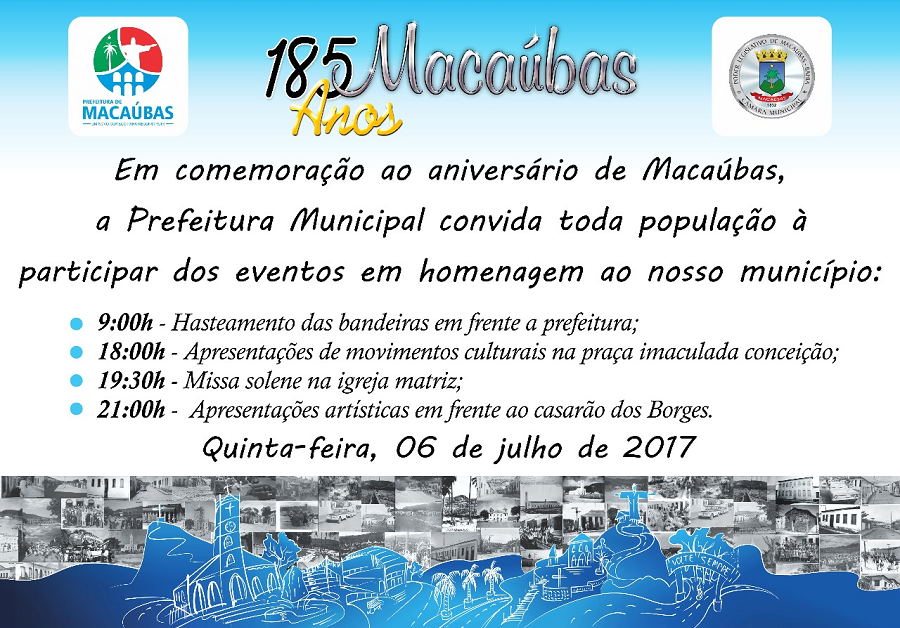 PARTICIPE: HOMENAGEM AOS 185 ANOS DE MACAÚBAS