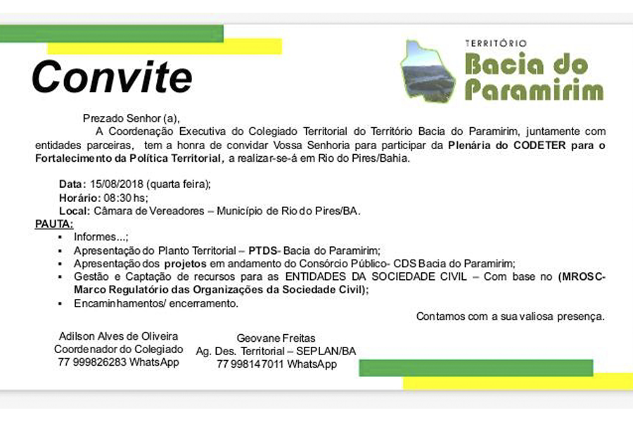 PLENÁRIA DO CODETER PARA O FORTALECIMENTO DA POLÍTICA TERRITORIAL